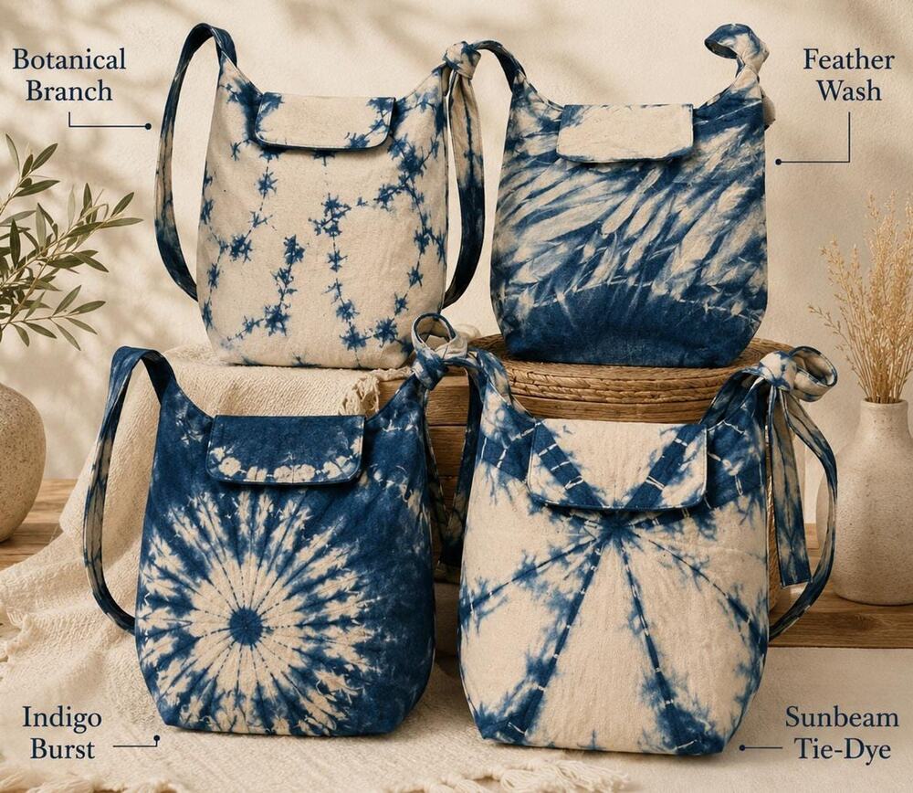 Handmade Cotton Crossbody Bag | Indigo Batik Shoulder Bag | Boho Purse
